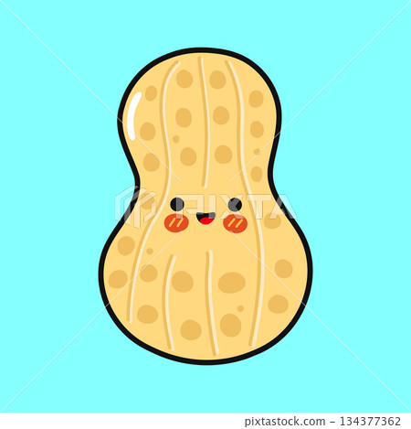 Cute smiling peanut character feeling happy 134377362