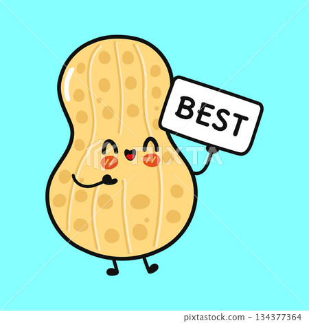 Cute happy peanut character holding best sign 134377364