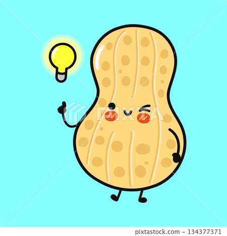 Peanut character having a creative idea with lightbulb Peanut character having a creative idea with lightbulb 134377371