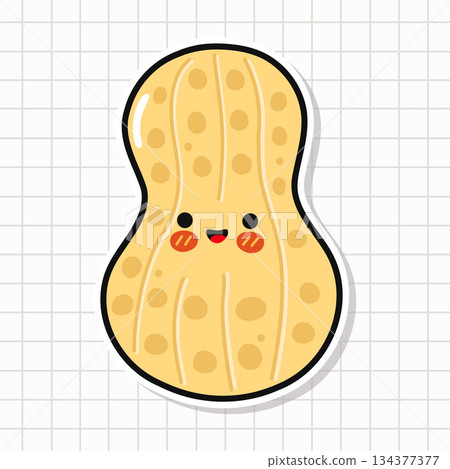 Cute cartoon peanut character smiling on grid background 134377377