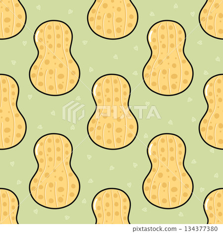 Peanut pattern with hearts on green background 134377380