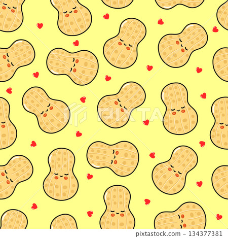 Cute cartoon peanuts seamless pattern with hearts 134377381
