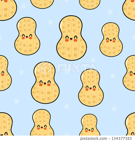 Cute smiling peanut cartoon characters seamless pattern Cute smiling peanut cartoon characters seamless pattern 134377383