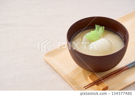 White miso soup with turnip 134377480