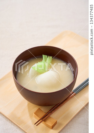 White miso soup with turnip White miso soup with turnip 134377485