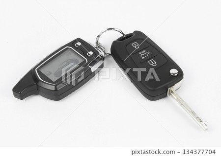 Key with radio remote panel trinket isolated over white backround Key with radio remote panel trinket isolated over white backround 134377704