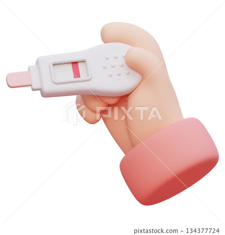 Hand Holding negative Pregnancy Test Device cartoon style 3D graphic Hand Holding negative Pregnancy Test Device cartoon style 3D graphic 134377724