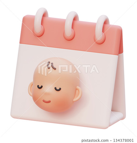 cute baby with due date calendar cartoon style 3D graphic 134378001