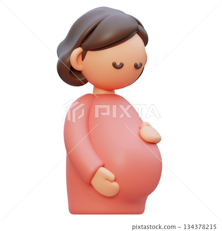 Pregnant Character Holding Her Belly cartoon style 3D graphic 134378215