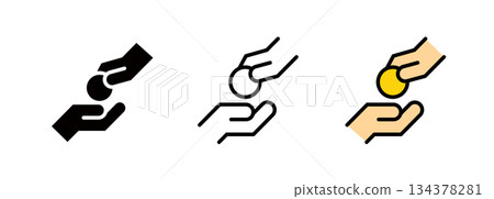 代表現金支付和捐款的手形圖標 134378281