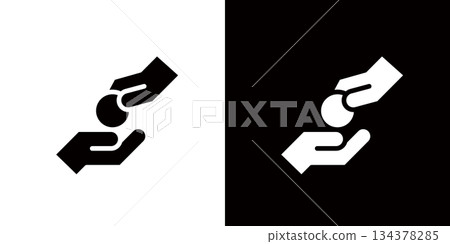 Hand icons representing cash payments and donations 134378285
