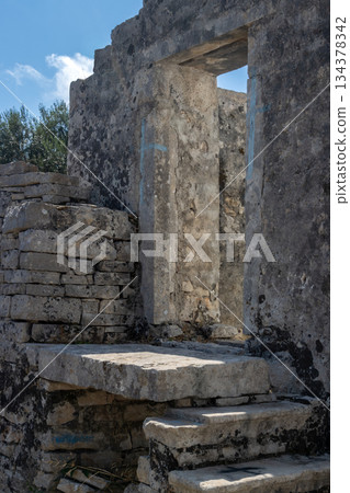 Stone ruin of a bulding, Paxos, Greece 134378342