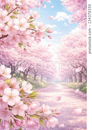春天櫻花樹的水彩插圖 134378350