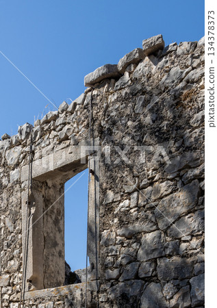 Detail of an abandoned stone house, Greece Detail of an abandoned stone house, Greece 134378373