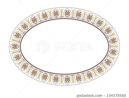 Vector golden seamless classic Greek oval ornament. Oval of Ancient Greece and the Roman Empire. Classic Endless pattern frame border Roman Empire. Typical egyptian, assyrian and greek motives Vector golden seamless classic Greek oval ornament. Oval of Ancient Greece and the Roman Empire. Classic Endless pattern frame border Roman Empire. Typical egyptian, assyrian and greek motives 134378568