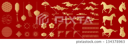 Chinese New Year 2026 set, Year of the Horse elements, icons Chinese New Year 2026 set, Year of the Horse elements, icons 134378963