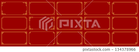 Chinese border set, gold Asian frame red New Year background Chinese border set, gold Asian frame red New Year background 134378966