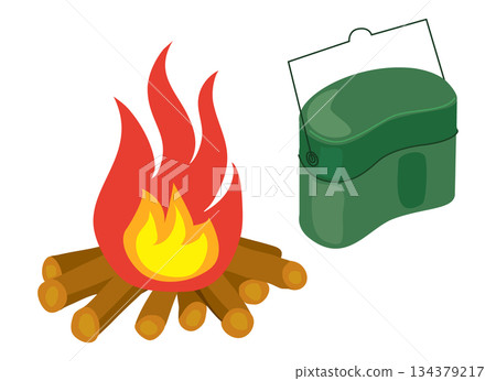 餐具和篝火的插圖 餐具和篝火的插圖 134379217