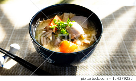 Delicious pork soup with lots of vegetables 134379223