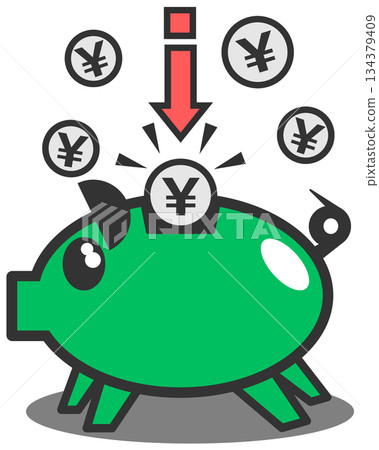 Illustration of putting cash into a cute piggy bank to save money for investment Illustration of putting cash into a cute piggy bank to save money for investment 134379409