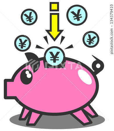 Illustration of putting cash into a cute piggy bank to save money for investment Illustration of putting cash into a cute piggy bank to save money for investment 134379410