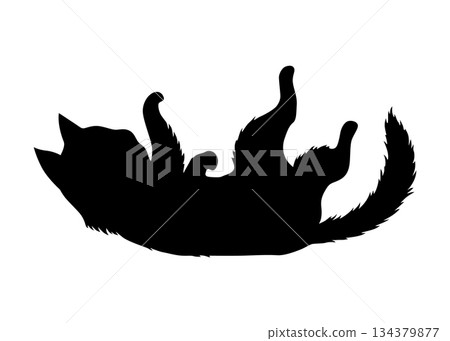 Cat silhouette. Black cat shape isolated on white background. Hand drawn illustration, flat design. Vector kitty plays Cat silhouette. Black cat shape isolated on white background. Hand drawn illustration, flat design. Vector kitty plays 134379877