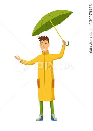 A pixel art of a man with an umbrella in the rain 134379938