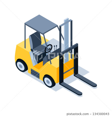 This is an Isometric Forklift Vehicle designed specifically for efficient Warehouse Operations 134380043