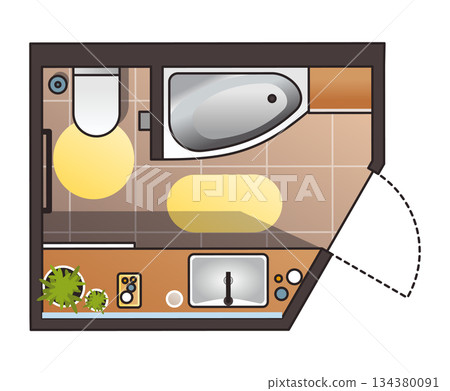 Interior furniture top view. Element for bathroom. Floor plan, view from above. Furniture store. Icon of interior. Isolated vector illustration 134380091