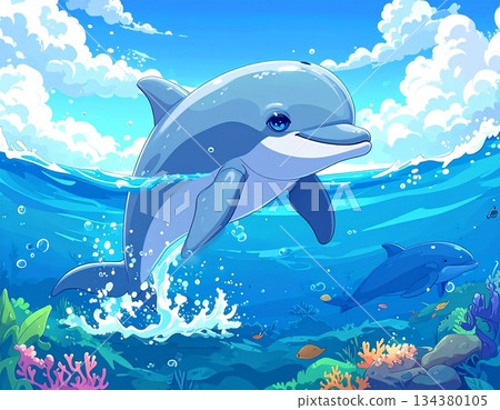 Cute dolphin anime style illustration 134380105