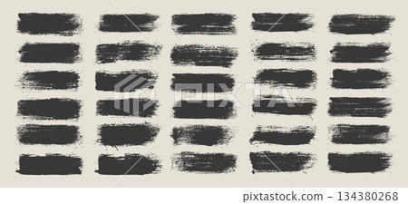 Grunge brush strokes, lines, ink smudges, hand-drawn scribble shapes. Handmade sketchy marks, acrylic stains, charcoal streaks. Paint textures, dry brush effect. Marker underline. Vector illustration 134380268