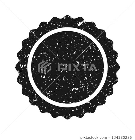 Post stamp, label or badge. Grunge imprint and postmark. Brown vintage circle postcard watermark. Used envelope design element. Vector illustration 134380286