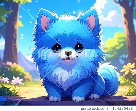 Blue Pomeranian cartoon illustration 134380458