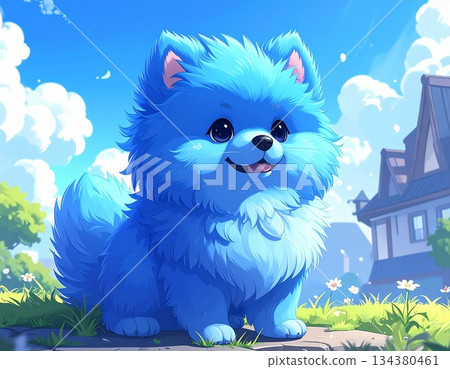 Blue Pomeranian cartoon illustration 134380461