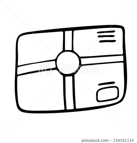 Hand-drawn paper envelope. Sending a parcel with a postcard. Outline doodle illustration of a letter. Hand-drawn paper envelope. Sending a parcel with a postcard. Outline doodle illustration of a letter. 134381114