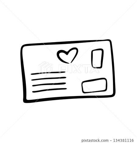 Simple outline illustration of a paper postcard with a heart. Cute doodle-style Valentine's card. Simple outline illustration of a paper postcard with a heart. Cute doodle-style Valentine's card. 134381116