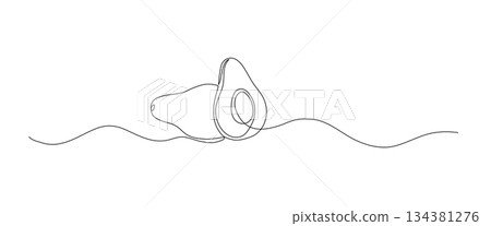 Avocado one line Icon, Continuous single minimal outline drawing avocado, Sketch Design. 134381276
