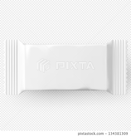 Realistic candy white paper or plastic package mockup, vector product wrapper blank, snack sachet container design Realistic candy white paper or plastic package mockup, vector product wrapper blank, snack sachet container design 134381309