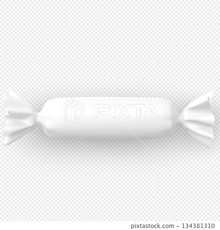 White candy, realistic blank wrapper template, confectionery product. 134381310