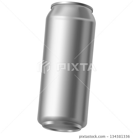 Realistic empty beverage can with a matte aluminum finish, bottom view. 134381336