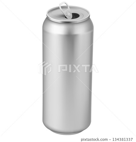 Aluminum drink can with open ring pull, vector realistic blank metallic tin can drink beer, soda, water, juice package 134381337