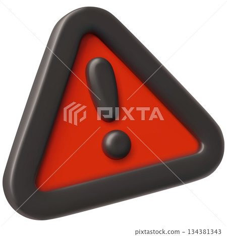 Exclamation point road sign 3D vector icon, danger hazard attention, warning red triangular caution restricted signal 134381343