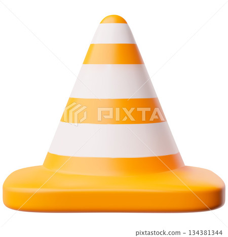 Traffic cone barrier 3D vector icon, orange with white stripes road traffic cone, realistic repair tool, caution sign 134381344