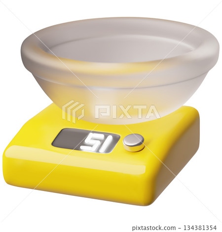 Electronic kitchen scales 3D vector icon, food weighing scale measurement tool with digital display, kitchen appliance Electronic kitchen scales 3D vector icon, food weighing scale measurement tool with digital display, kitchen appliance 134381354