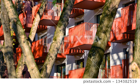 Modern European residential apartment buildings quarter. Abstract architecture, fragment of modern urban geometry. Modern European residential apartment buildings quarter. Abstract architecture, fragment of modern urban geometry. 134382519