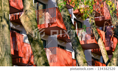 Modern European residential apartment buildings quarter. Abstract architecture, fragment of modern urban geometry. Modern European residential apartment buildings quarter. Abstract architecture, fragment of modern urban geometry. 134382520