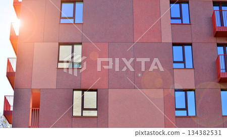 Modern European residential apartment buildings quarter. Abstract architecture, fragment of modern urban geometry. Modern European residential apartment buildings quarter. Abstract architecture, fragment of modern urban geometry. 134382531
