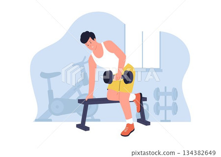 Vector Illustration of a Man Lifting Weights at a Fitness Center Vector Illustration of a Man Lifting Weights at a Fitness Center 134382649