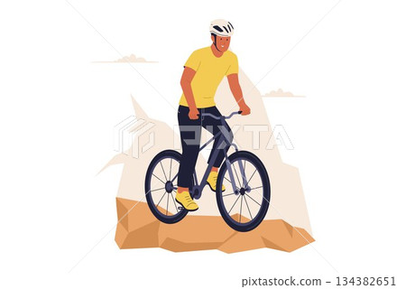 Vector Illustration of Man Mountain Biking and Off-Road Cycling 134382651