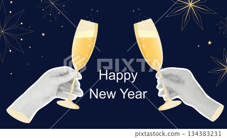 Happy New Year banner in collage style 134383231